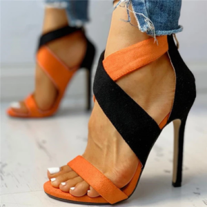 Strappy Black and orange heels